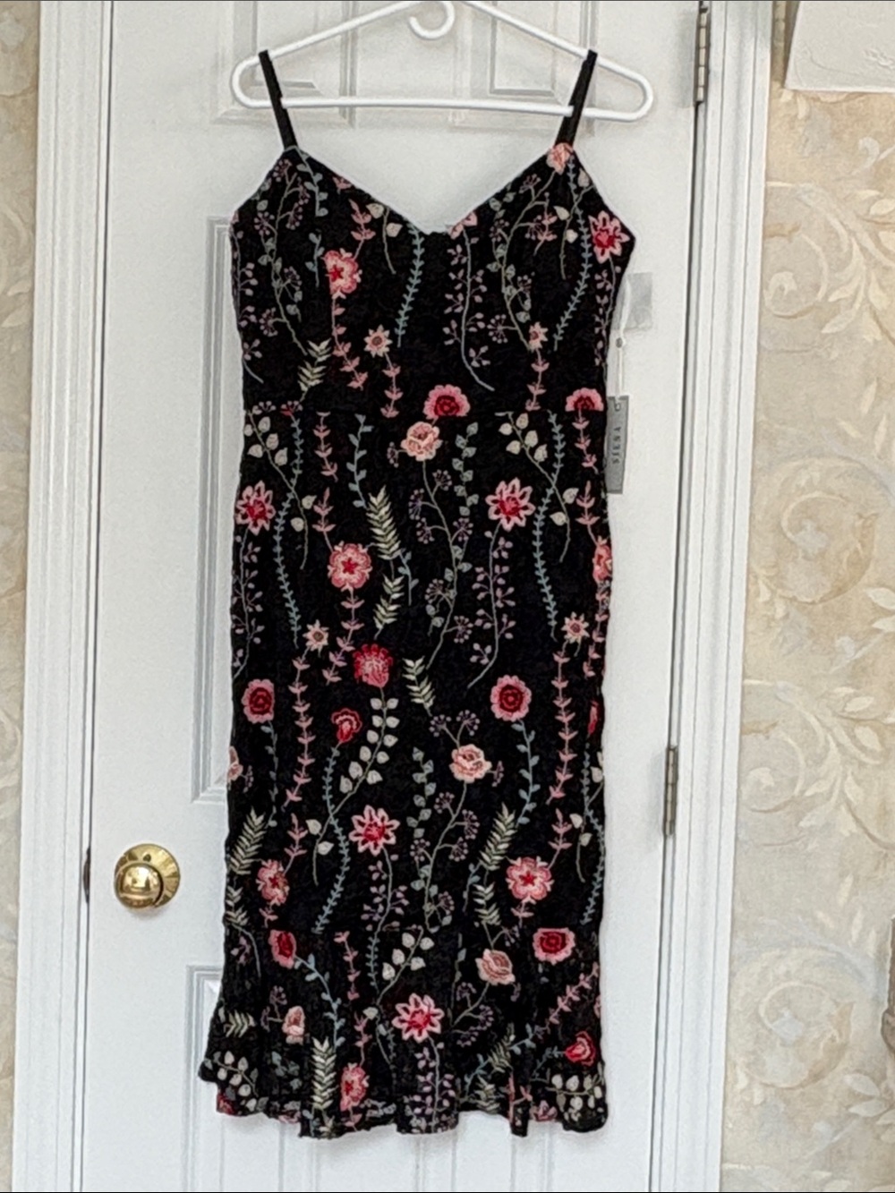Siena Embroidered Lacy Floral Lined Slip Dress in Black, Pink and Multicolors